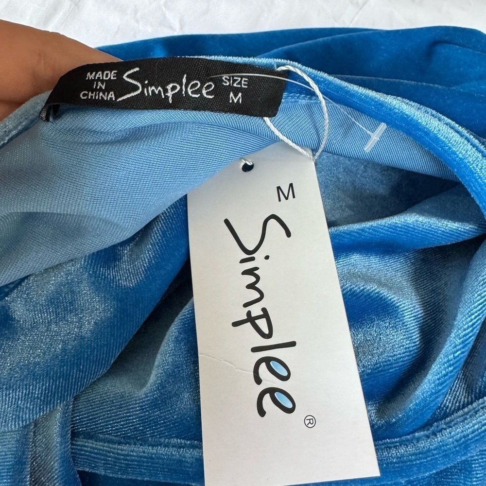 Simple Blue Asymmetrical Ruched Mini Dress - Picture 5 of 6